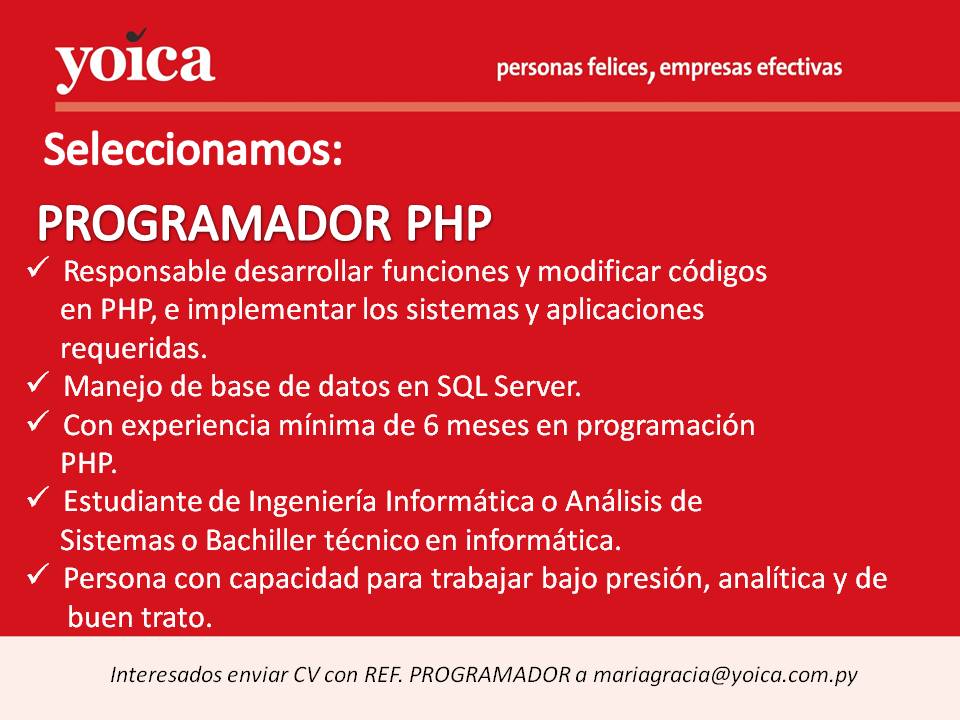 Oferta laboral para programador PHP en Paraguay