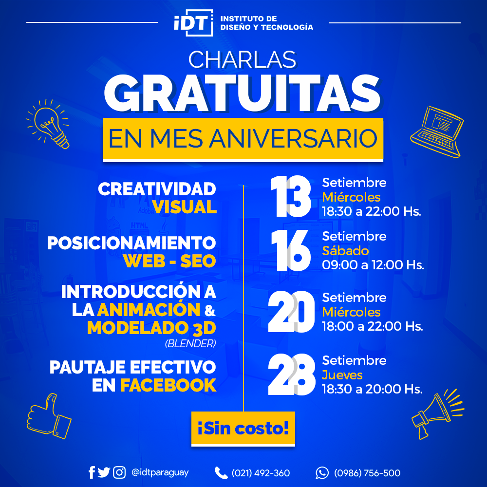El IDT ofrece Charlas Gratuitas por Mes Aniversario