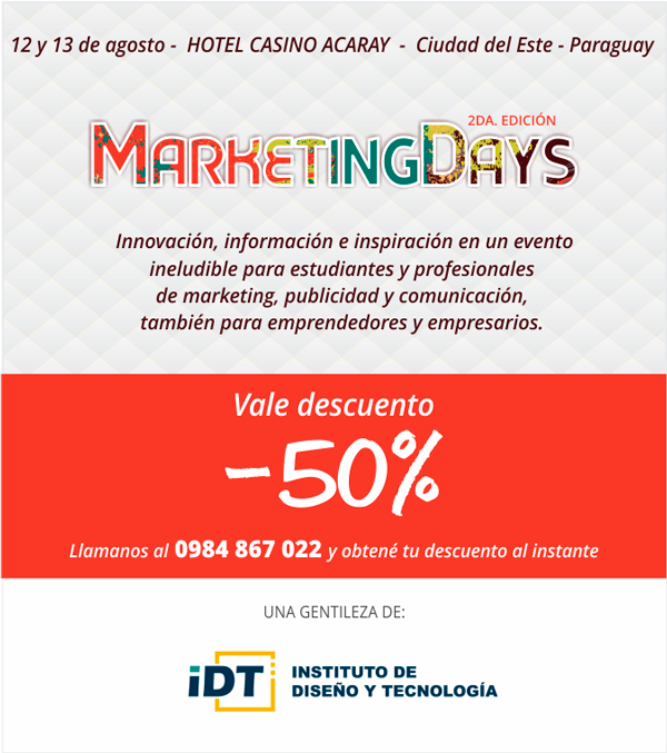 Te regalamos 50% de descuento para participar en el Marketing Days Te regalamos 50% de descuento para participar en el Marketing Days