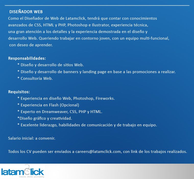 Oferta laboral de Latamclick para Webmaster