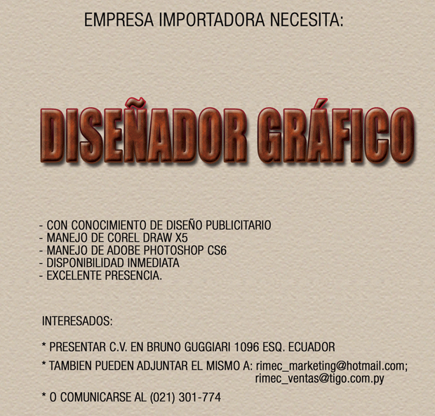 Oferta laboral para diseñador gráfico en Paraguay Oferta laboral para diseñador gráfico en Paraguay