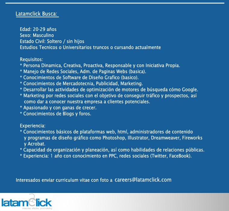 Nueva oferta laboral de LatamClic para diseñadores y programadores ... Nueva oferta laboral de LatamClic para diseñadores y programadores ...