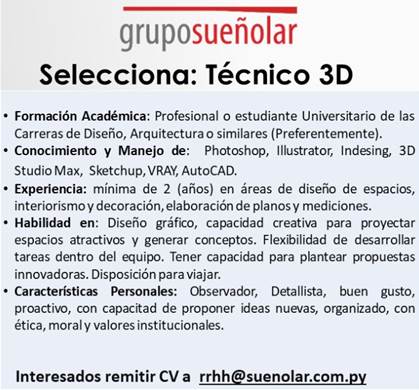 Oferta Laboral para Técnico 3D
